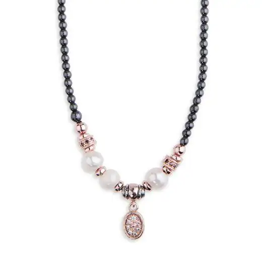 Collar hematita y perlas