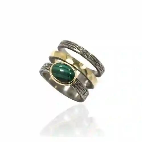 Anillo Styliano Plata y Oro Con Malaquita