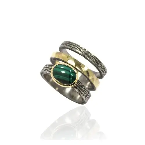Anillo Styliano Plata y Oro Con Malaquita