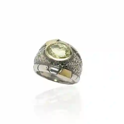 Anillo Styliano Plata y Oro Con Cuarzo Limón