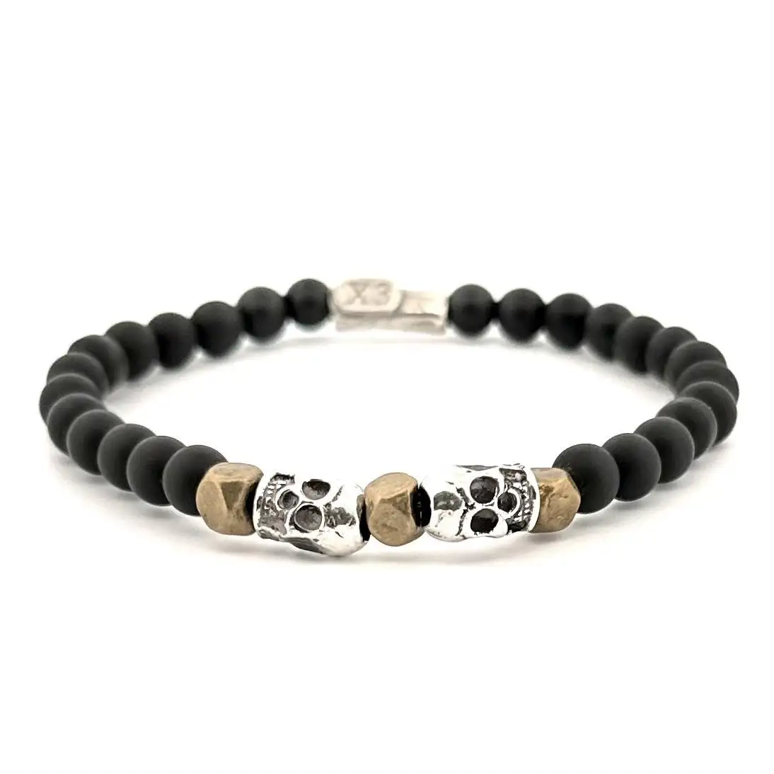 Pulsera Plata y Bronce "Doble Calavera"