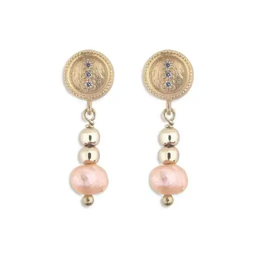 Pendientes perla y dorado hematita
