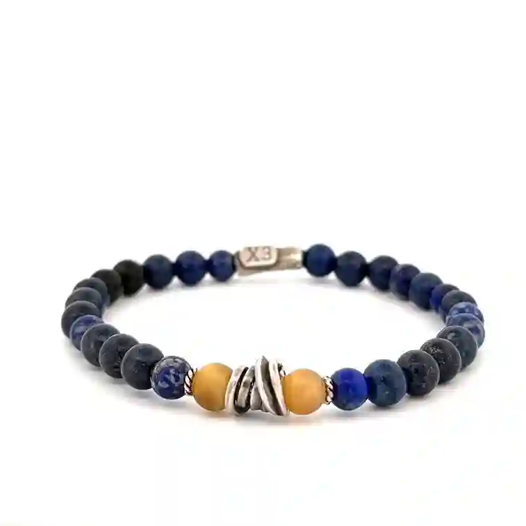 Pulsera Elástica Lapislazuli y Ojo de Gato
