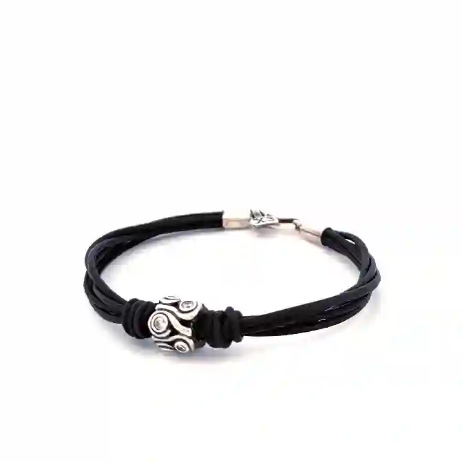 Pulsera Cuero Plata Mujer