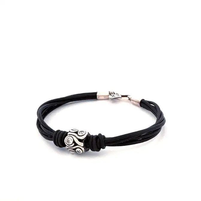 Pulsera Cuero Plata Mujer