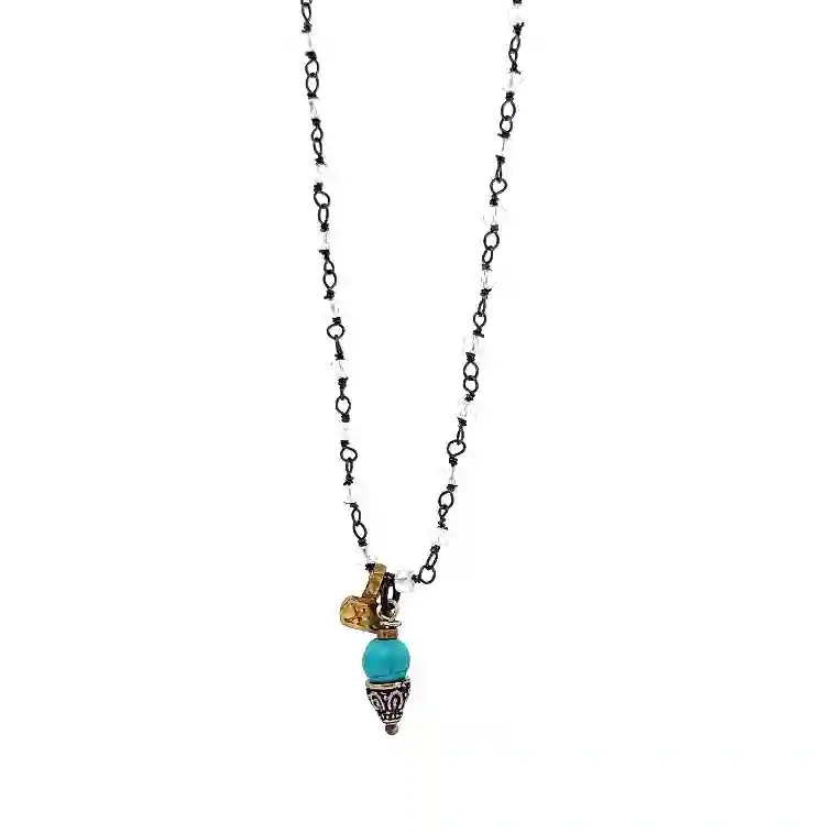 Cadena Rosario Ónix y Plata Con Turquesa