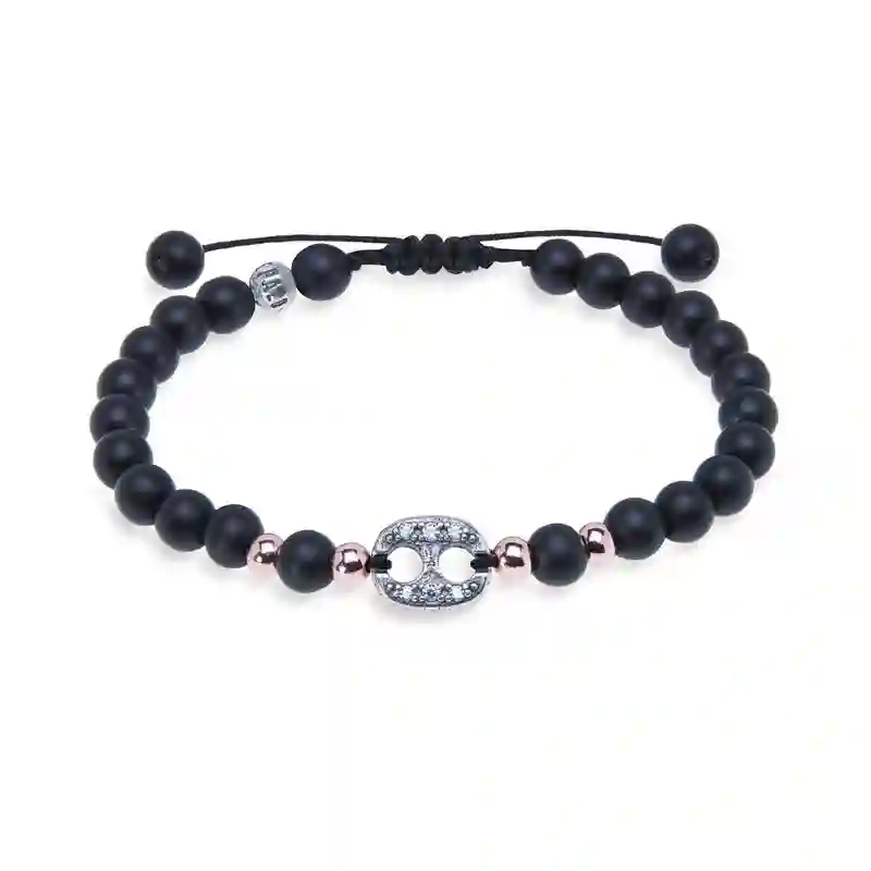 Pulsera cuentas onix platadepalo unisex