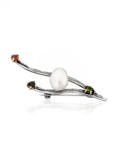 Broche perla y Turmalina