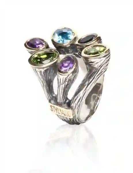 Anillo Topacio, Peridoto y Amatista