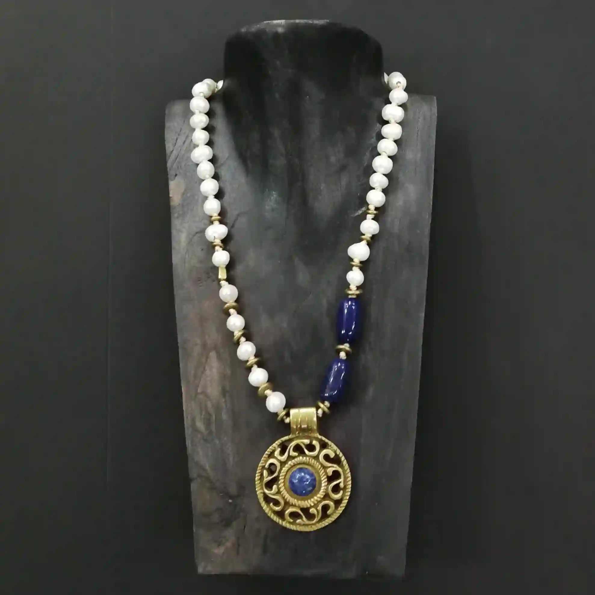 Collar Largo Mujer Lapislázuli y Perlas