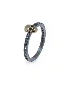 Anillo de Plata, Cirtonita Negra y Calavera Oro Car27N
