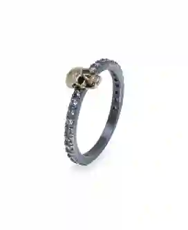 Anillo de Plata, Cirtonita Blanca y Calavera Oro Car27b