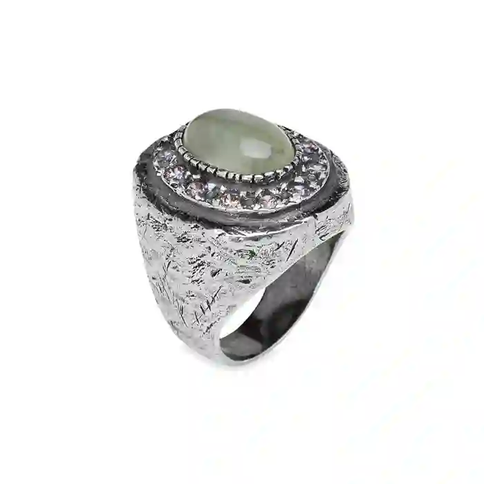 Anillo plata y piedra prehenita