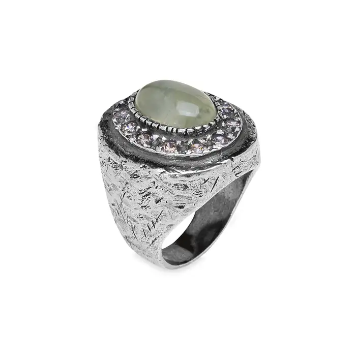 Anillo plata y piedra prehenita