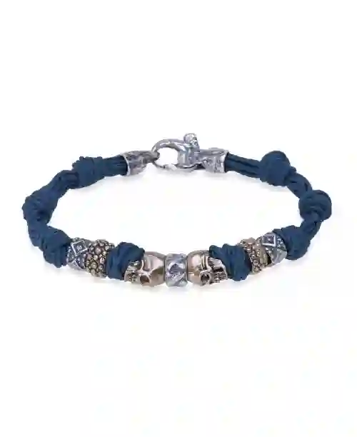 Pulsera Plata, Bronce y Nylon Con Calaveras Cab81e