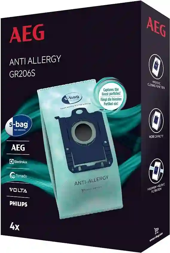 "AEG ""S-Bag Anti-Allergy - Compatible gama VX9, VX8, VX7, VX6 y VX4 - Pack 4 bolsas"""