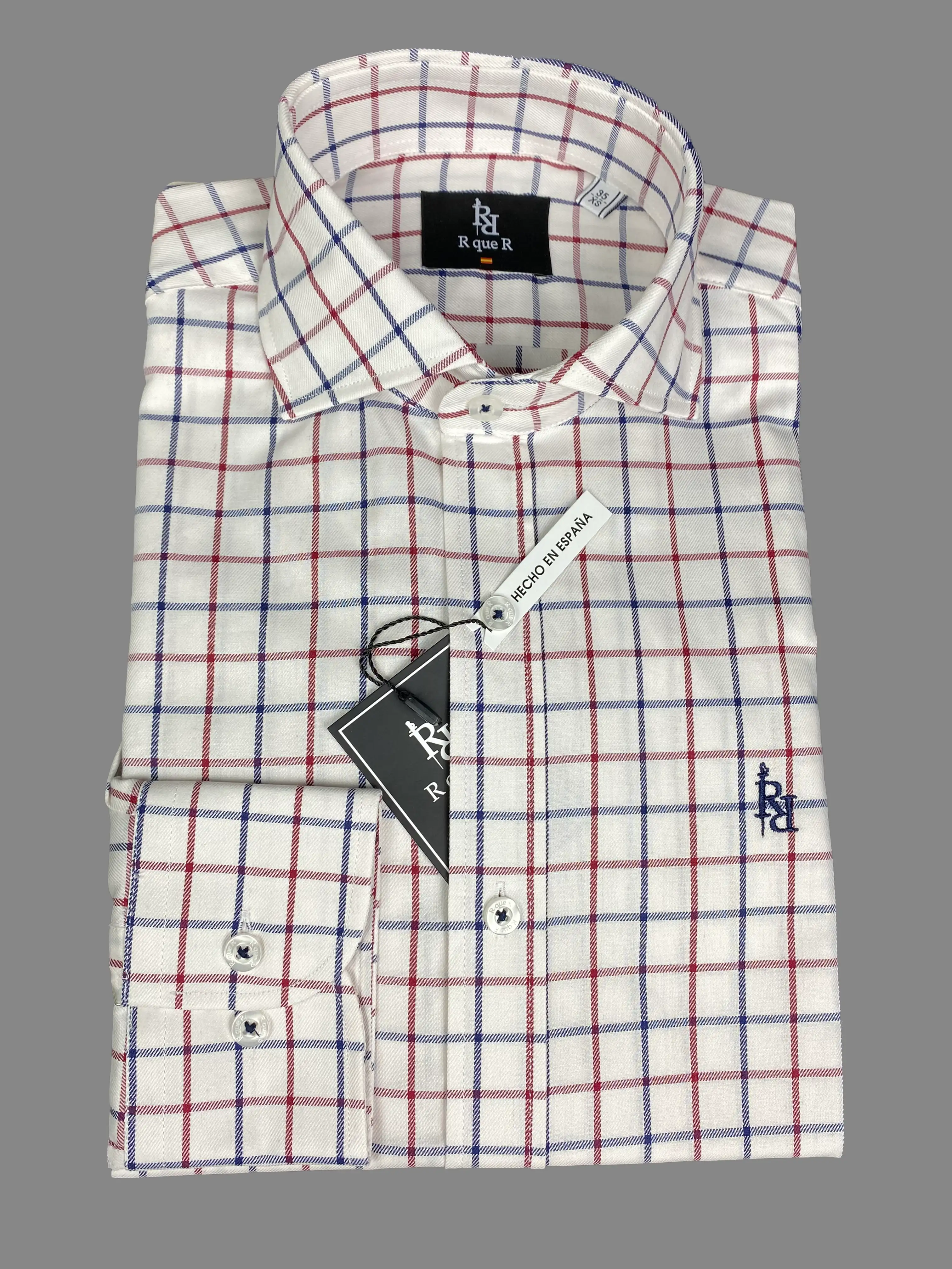 Camisa de cuadros en azul y rojo con logo bordado en azul marino " Madrileña". - Imagen 4