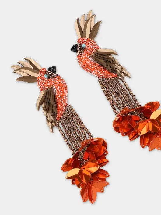 Pendientes Ave Del Paraiso Naranja