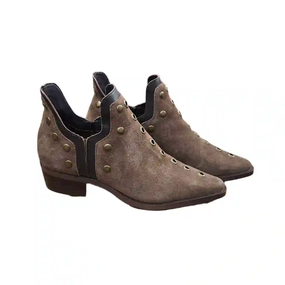 Studded beige suede ankle boots