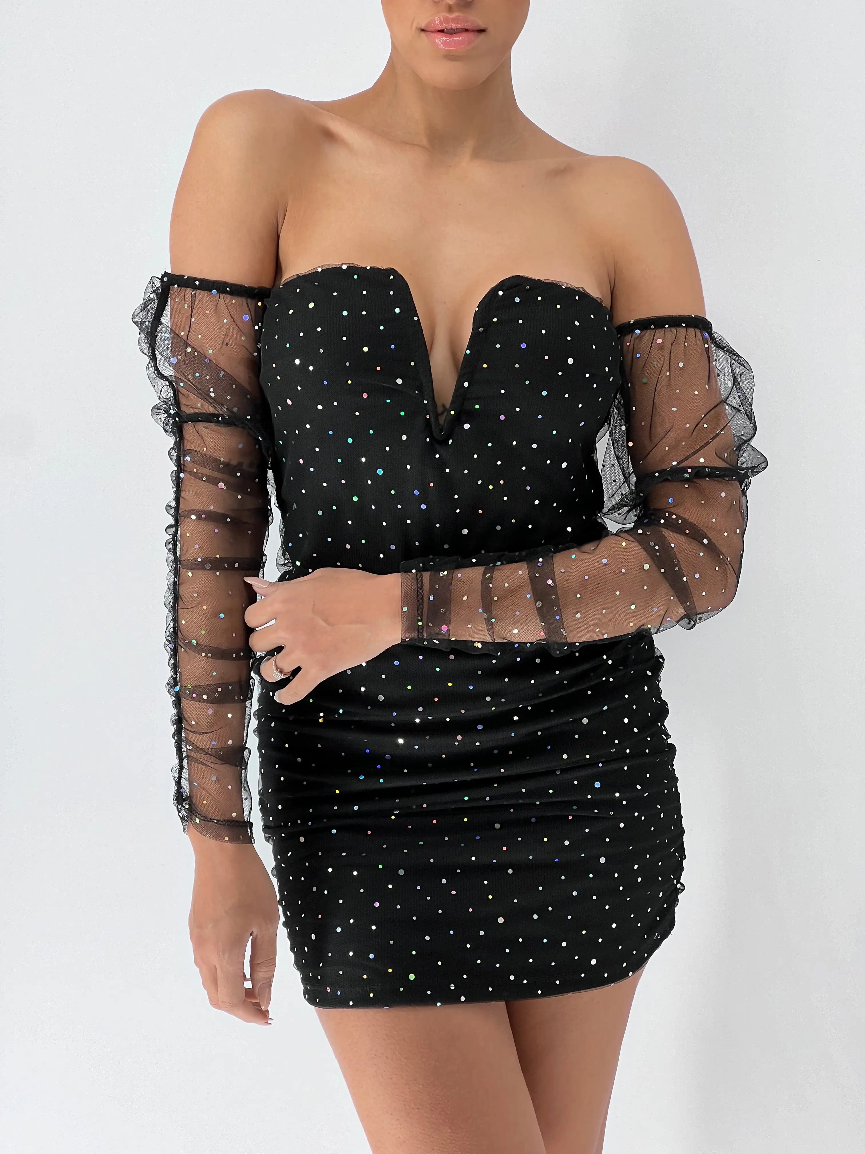 VESTIDO TUL BRILLO NEGRO