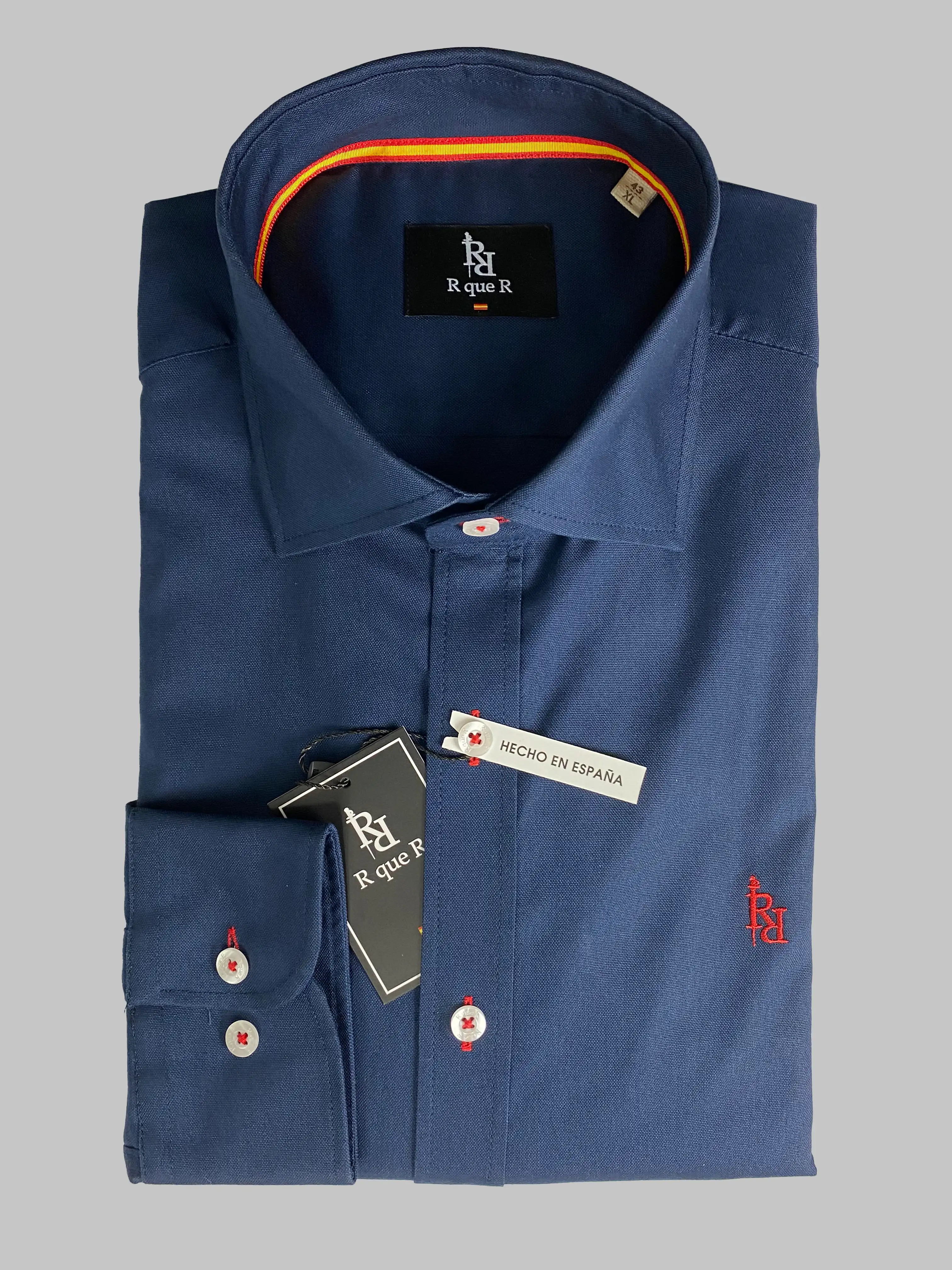 Navy blue Oxford shirt with red "Marquise" embroidered logo - Image 3