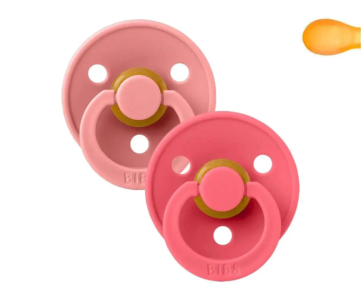 2 BIBS Color Symmetrical Dusty Pink/Coral Pacifiers