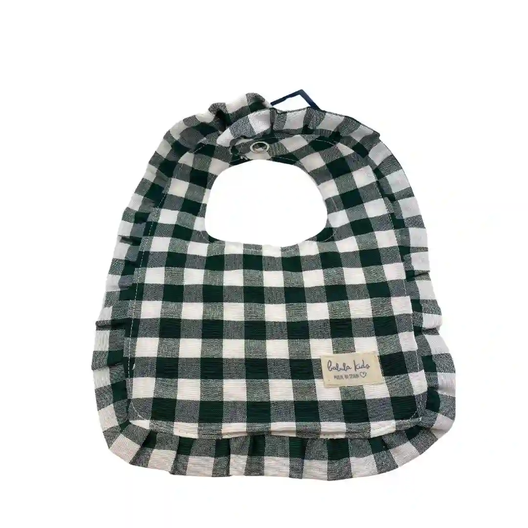 Bib with Vichy Olive ruffle