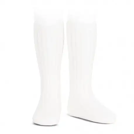 White Ribbed High Socks