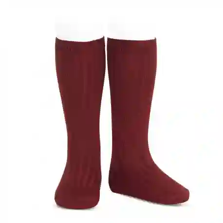 Burgundy ribbed high socks