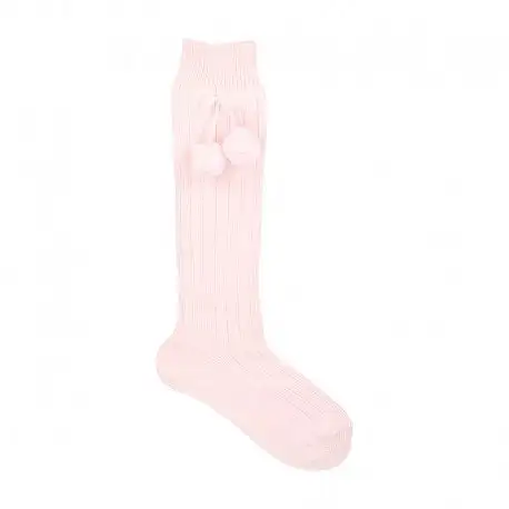 Ribbed high socks with tassels Baby pink