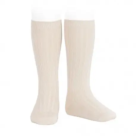 Linen ribbed high socks