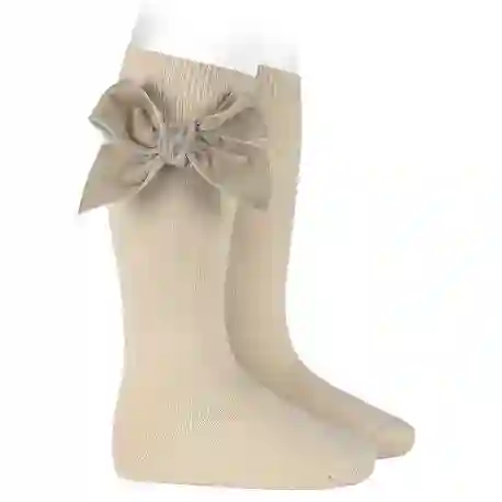 Linen bow high socks