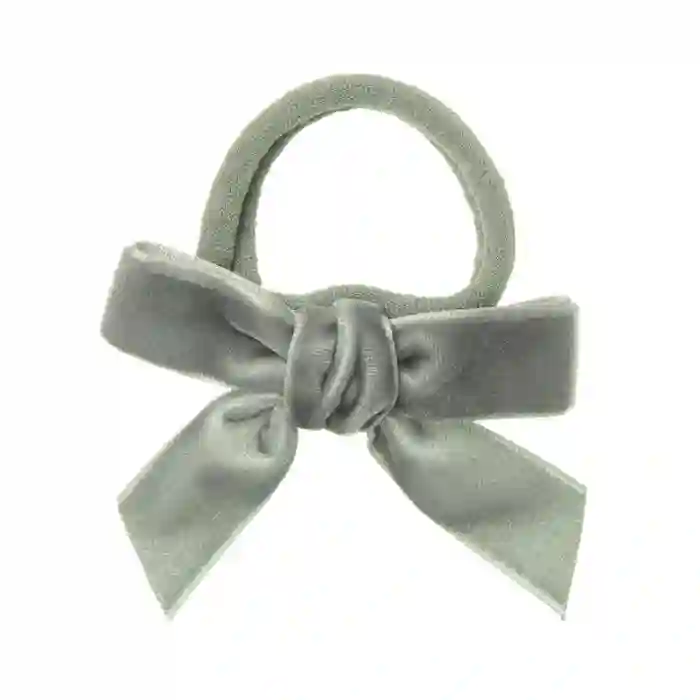 Gray velvet bow scrunchie