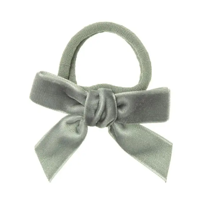 Gray velvet bow scrunchie