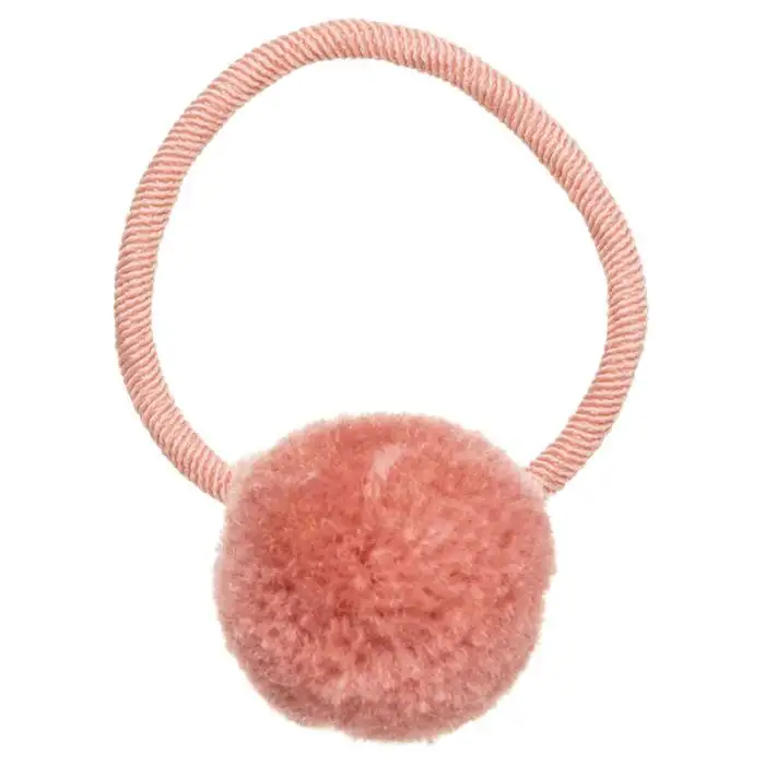 Small coral pompom scrunchie