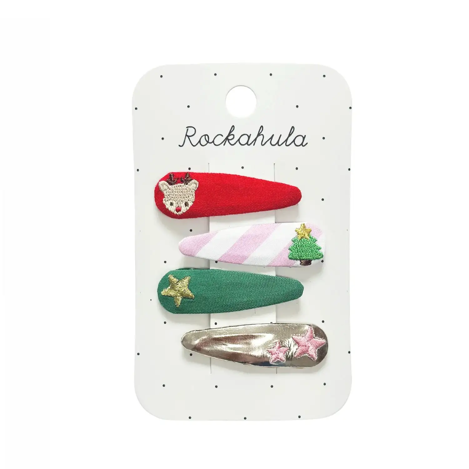 Jolly Christmas Embroidered Hair Clip Set