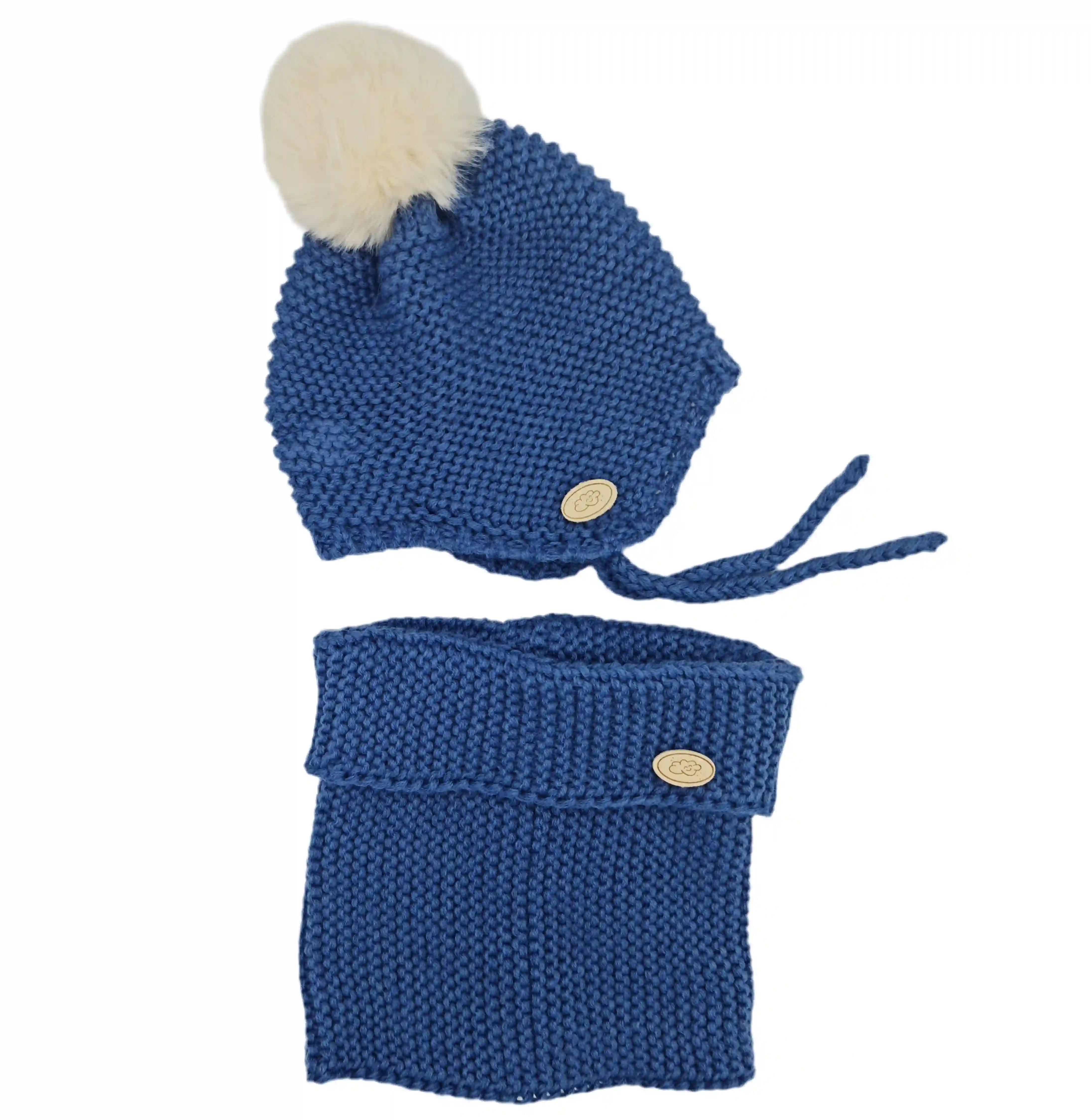 Tejano Blue Pompom Garter Knit Set