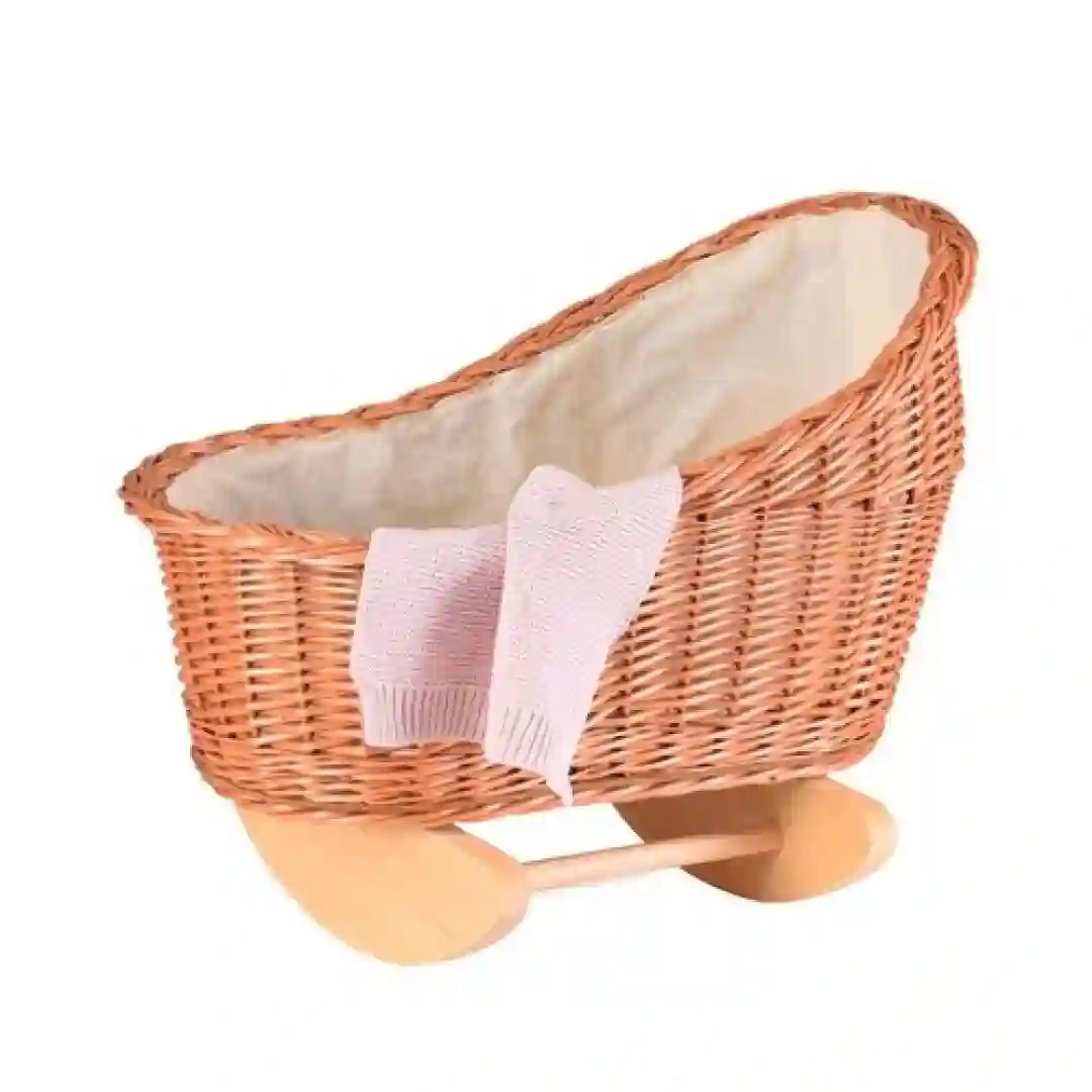 Wicker Crib with Knitted Blanket