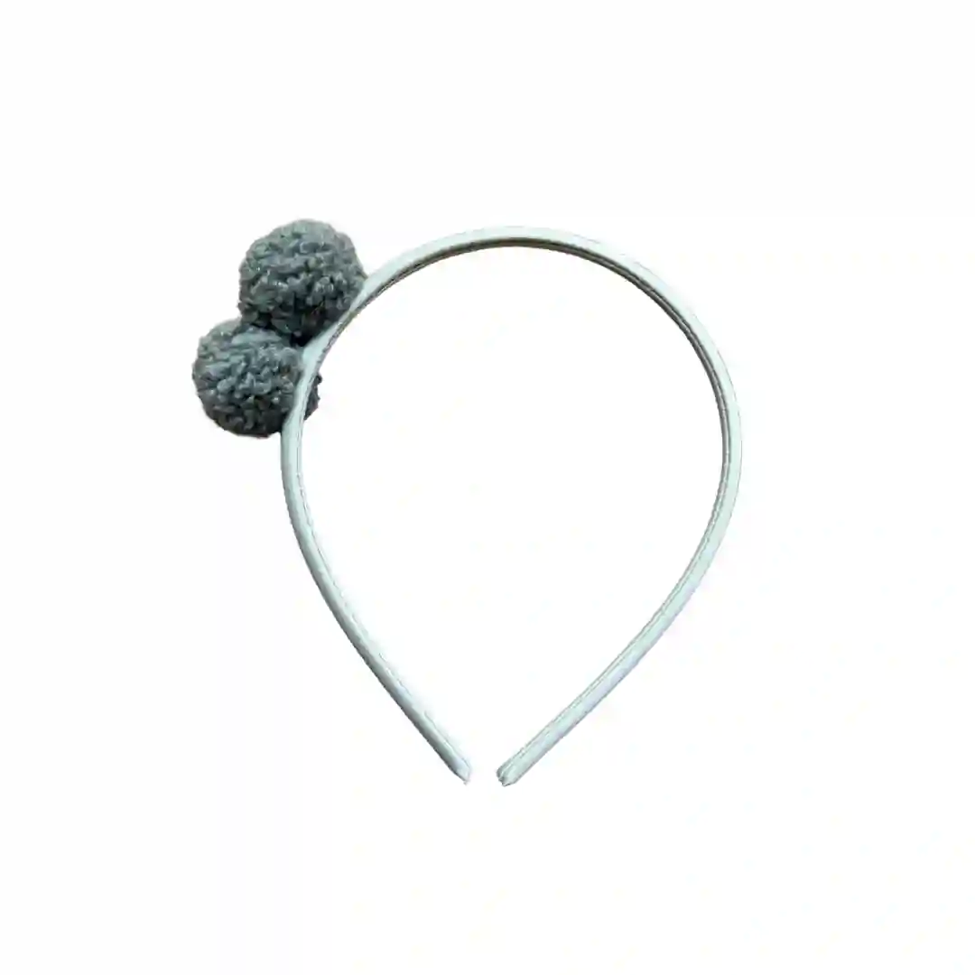 Headband with 2 gray sheepskin pom poms