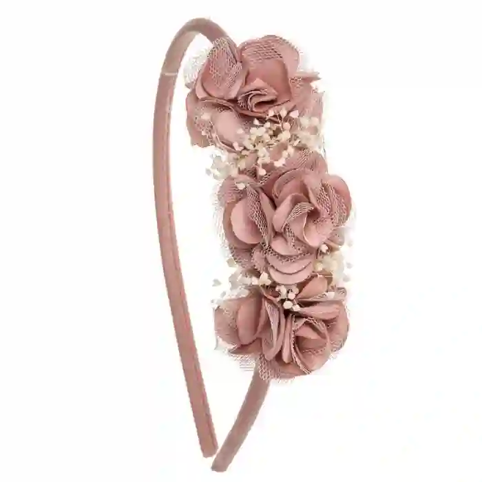 Diadema 3 flores rosa
