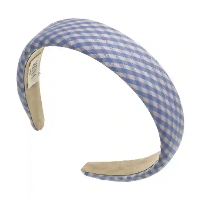 Blue gingham padded headband