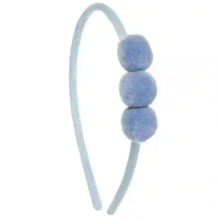 Diadema bebé con 3 pompones azul