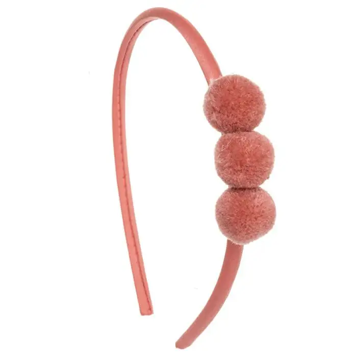 Baby headband with 3 coral pompoms