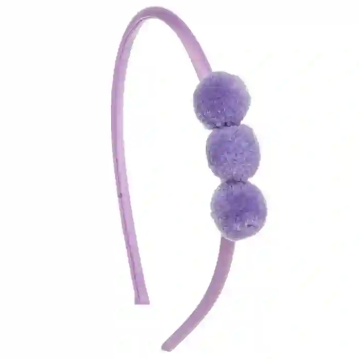 Baby headband with 3 purple pompoms