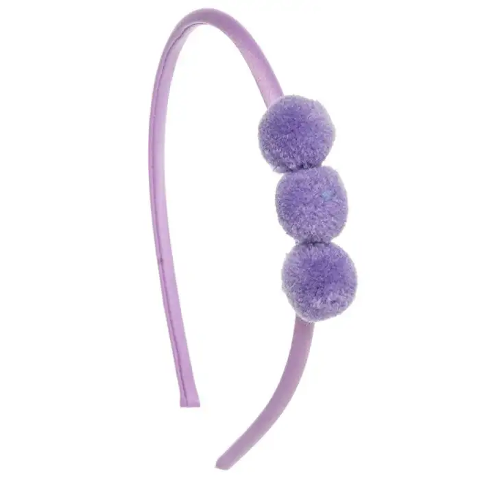Baby headband with 3 purple pompoms