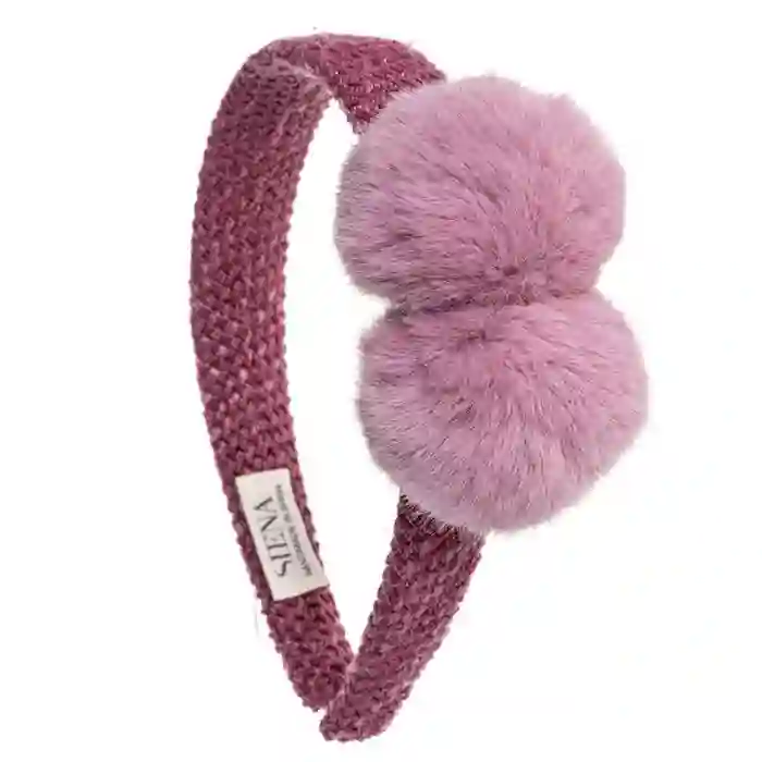 Pink chenille headband with pompoms