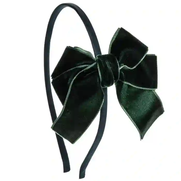 Green velvet bow headband