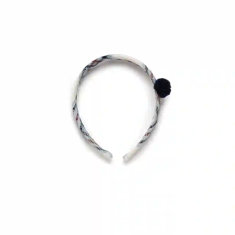 Navy Pompom Checked Headband