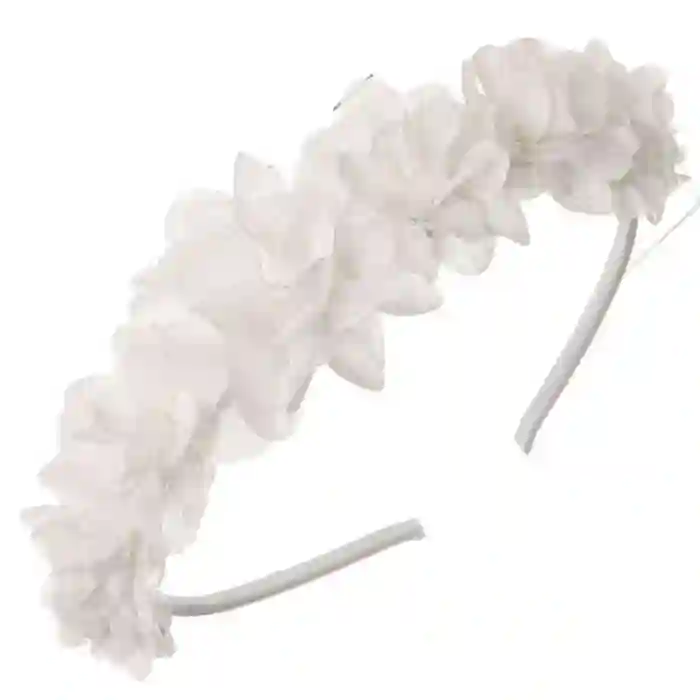 Diadema flores gasa blanca