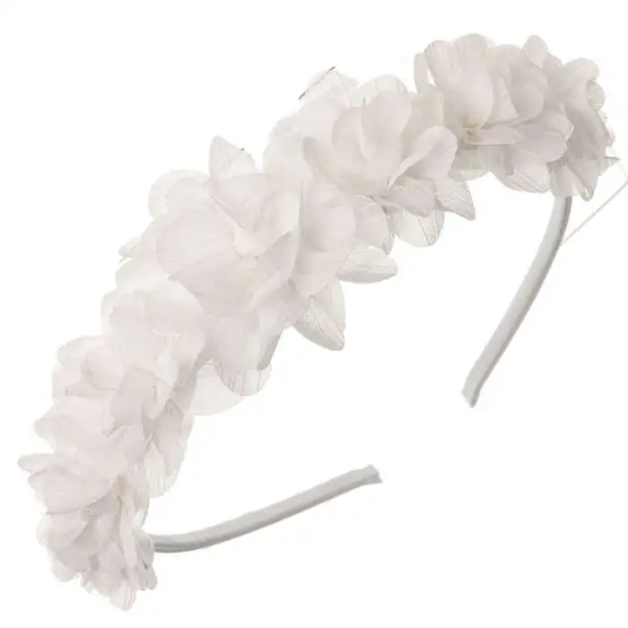 Diadema flores gasa blanca